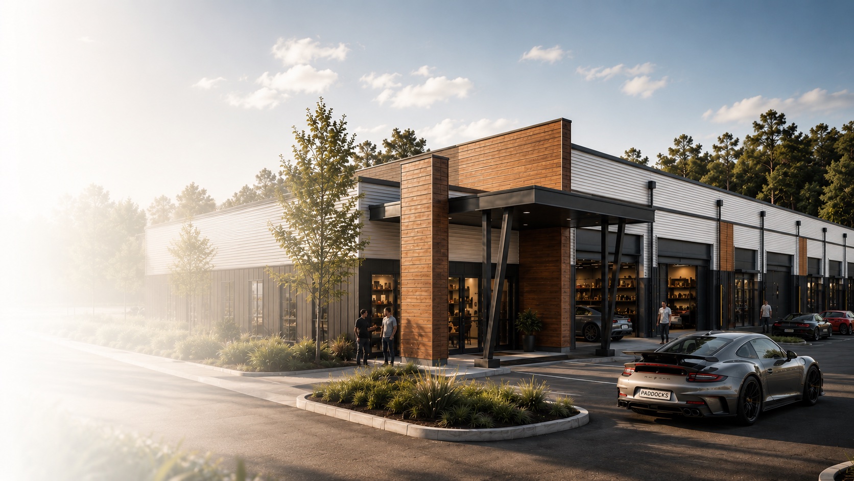 Modern architectural automotive space at The Paddocks
